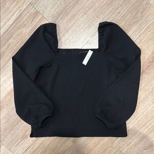 Black Long Sleeve Square Neck Top